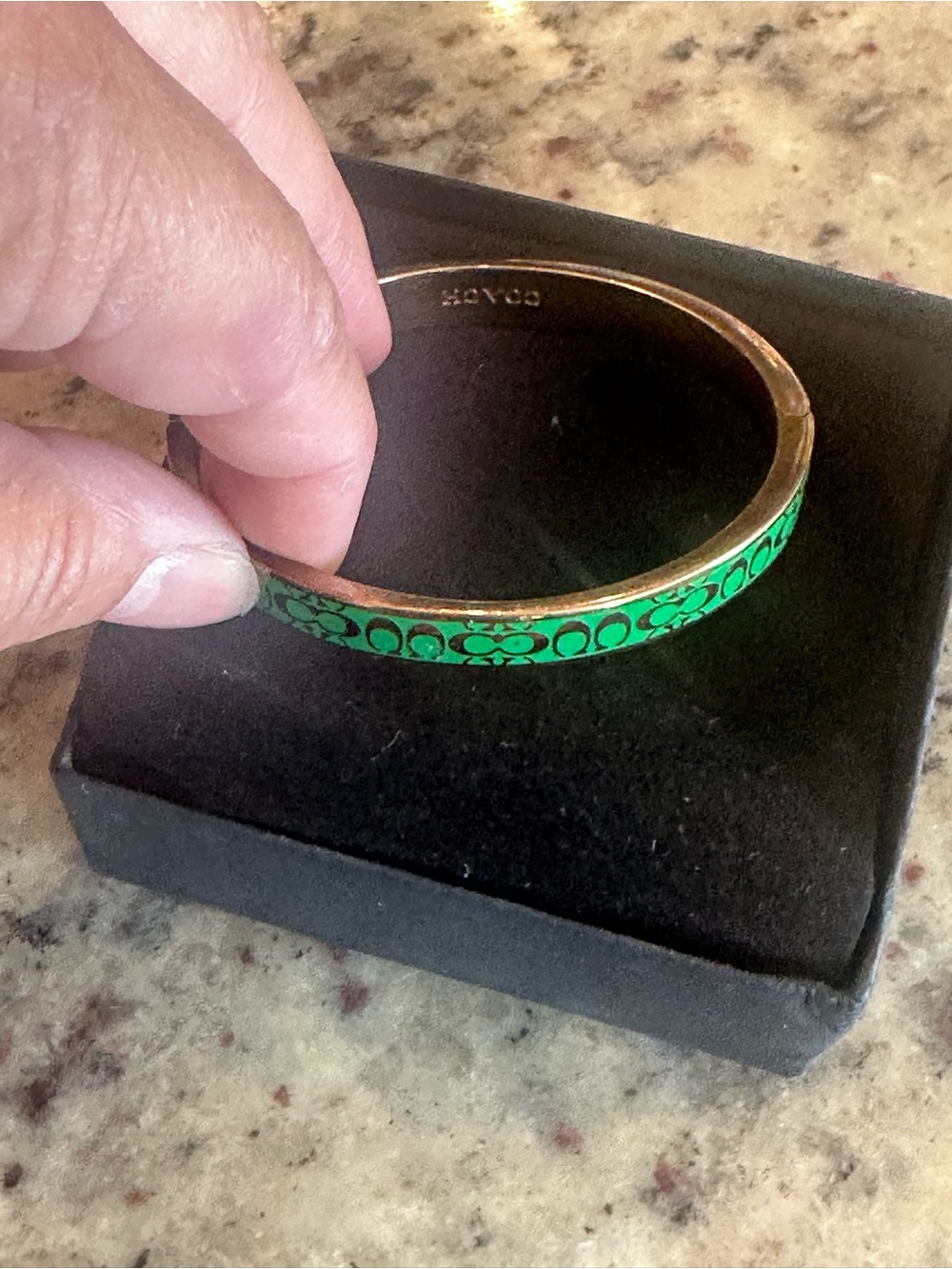 COACH Signature Tabby C Logo Monogram Green & Gold Bangle Bracelet